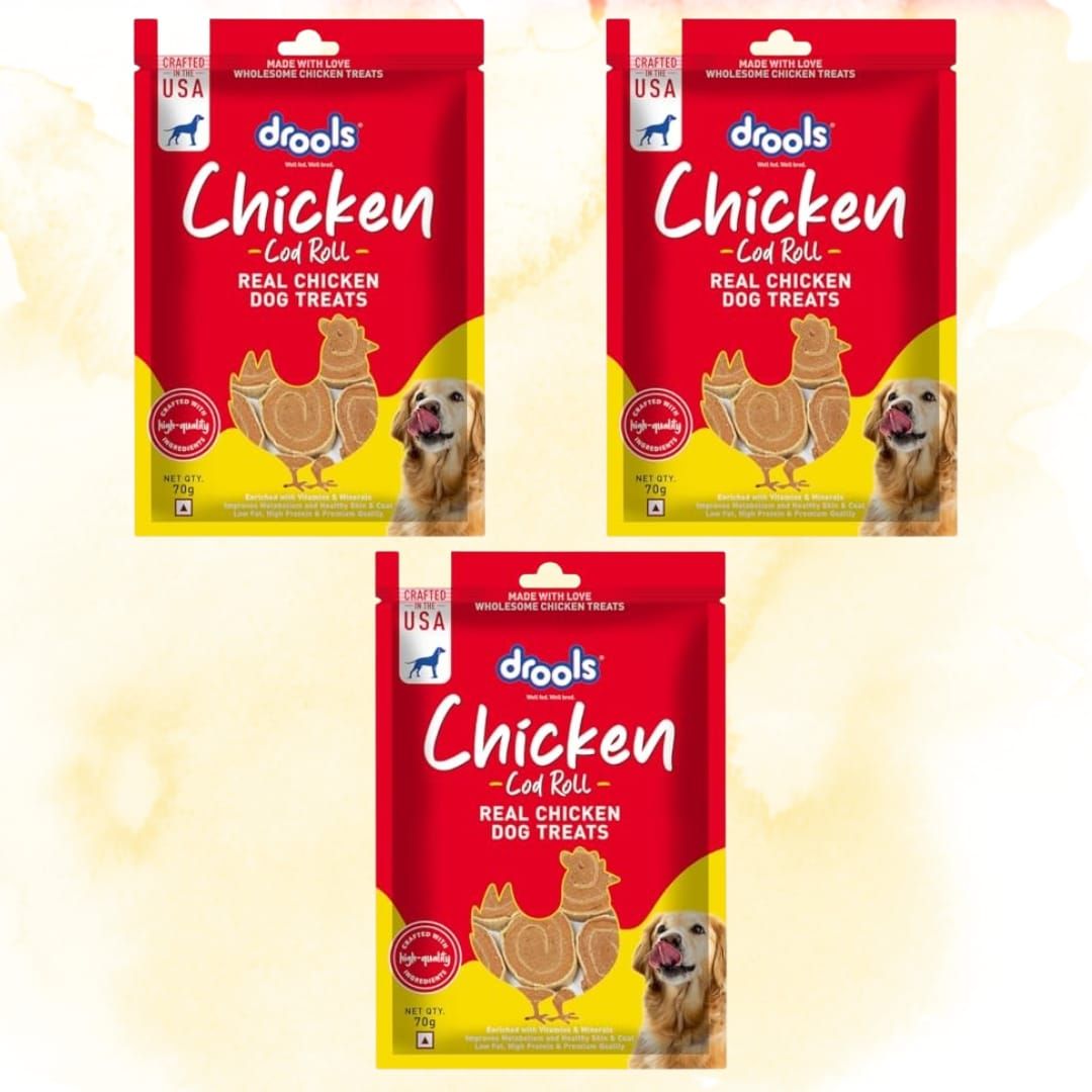 Drools Real Chicken Cod Roll Dog Treats 70gms Pack of 3 - Image 1